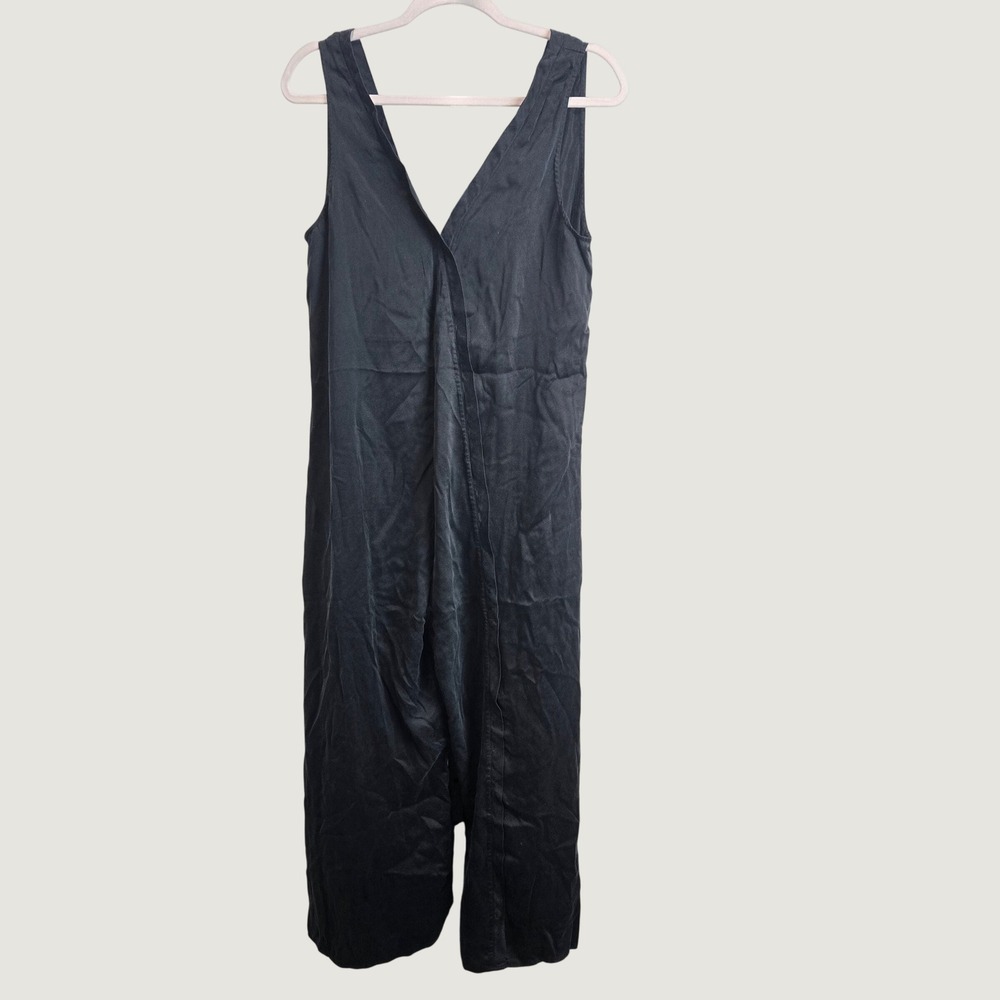 Lunya Washable Silk V-Neck Jumpsuit Black Sleeveless Wide Leg XS/S Quiet Luxury